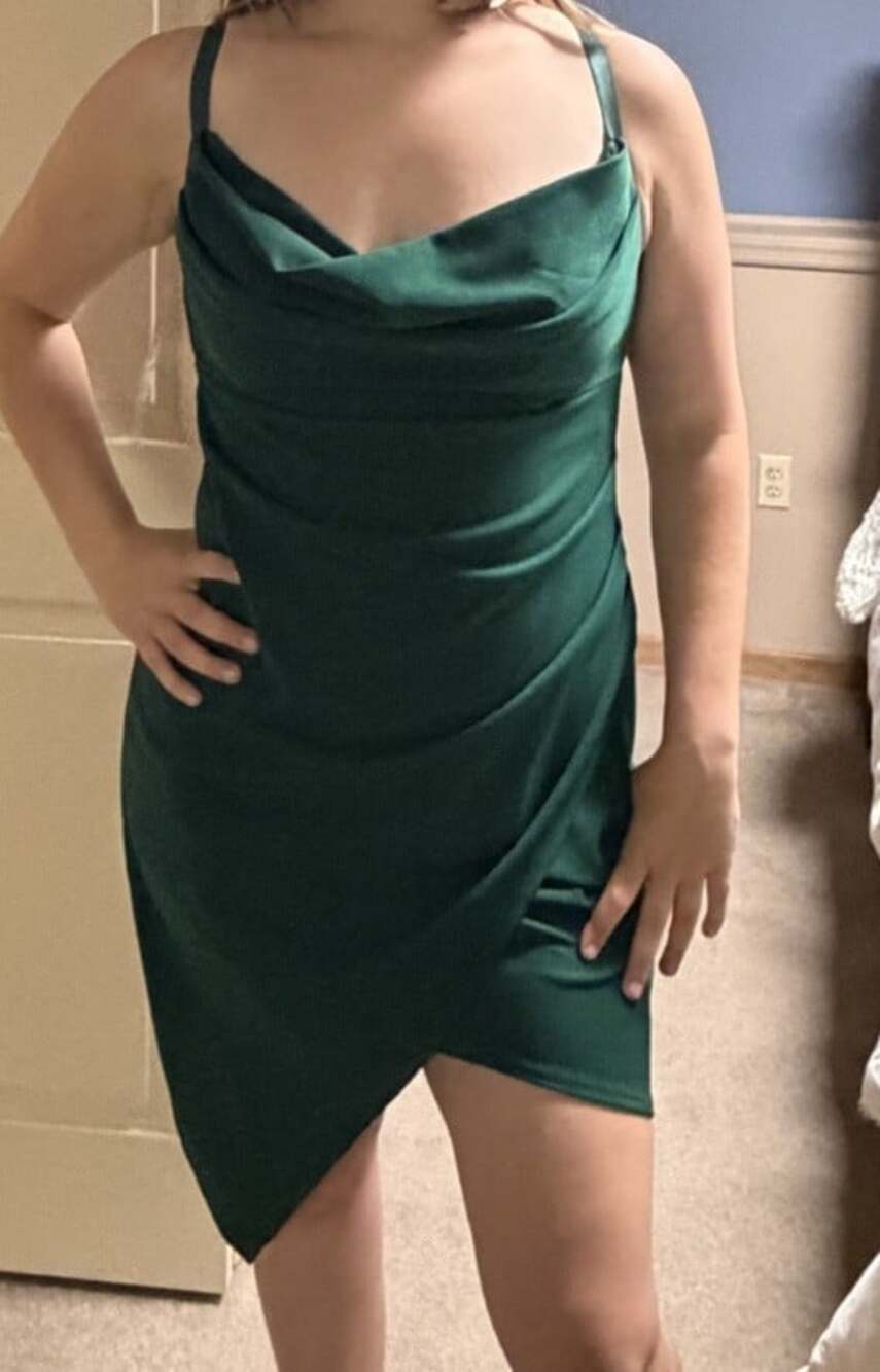 Emerald Green Scoop Neck Tulip Wrap Dress XL Cocktail Party Sleeveless - Picture 6 of 7